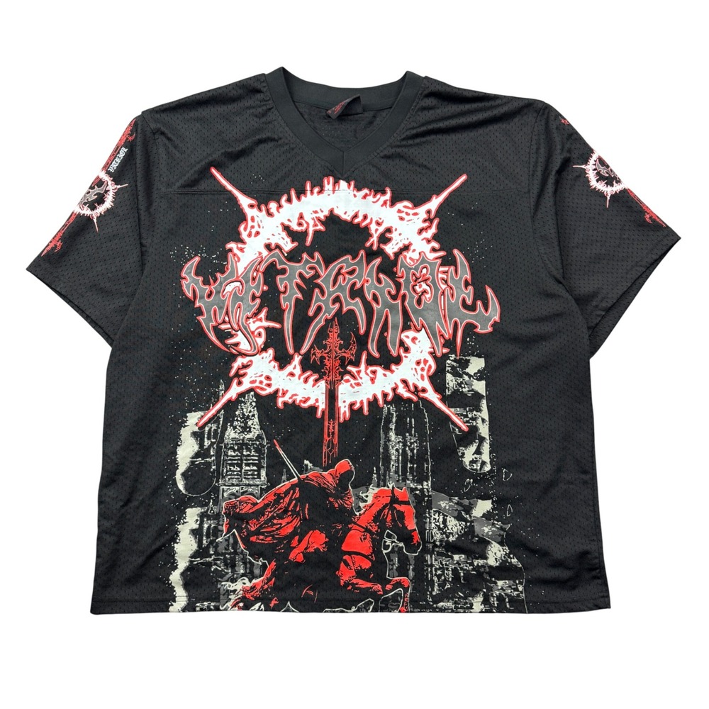 Vitriol Mens XXL Black Mesh Graphic Jersey Knight Cathedral Goth Cyber Grunge